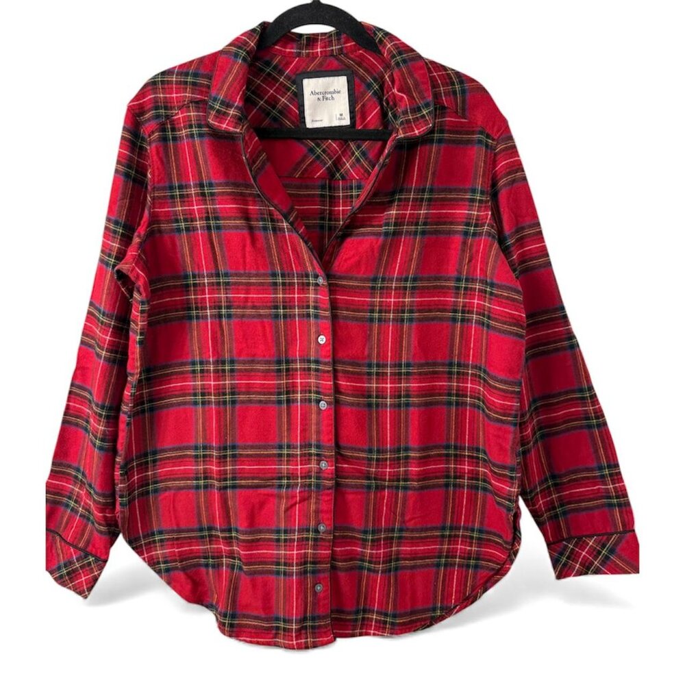 Abercrombie & Fitch Red Plaid‎ Flannel Sleep Shirt M Tartan Cozy Viscose